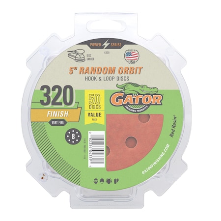 Gator Finishing 5" Red Resin Random Orbit Sander Hook and Loop Discs, 320 Very Fine Finish 4339